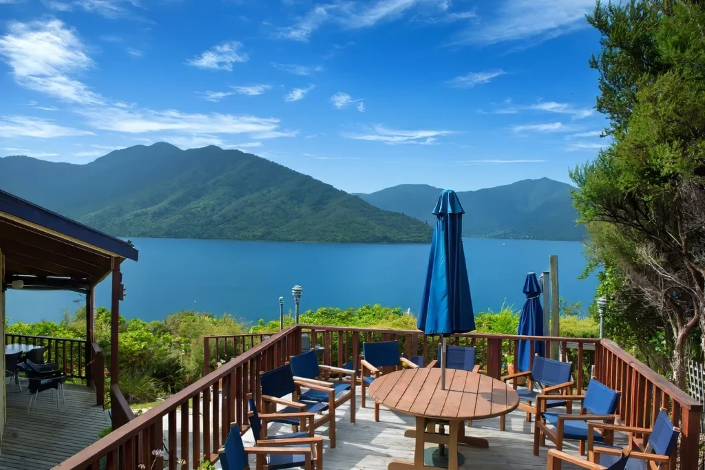 The view from the Punga Cove Resort in Marlborough Sounds, one of the best hotels and resorts in New Zealand.