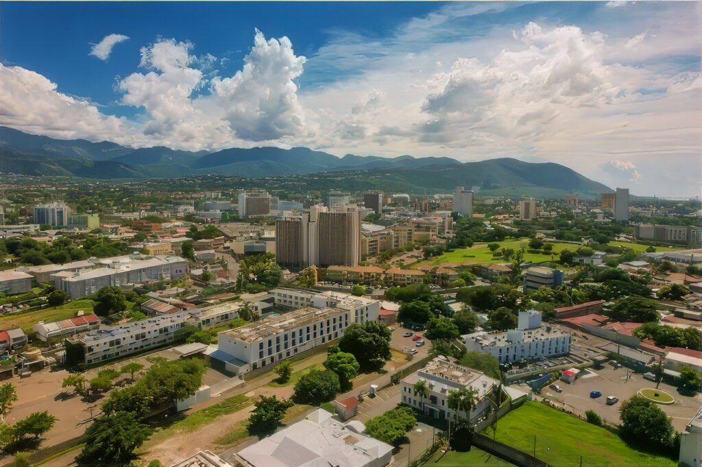 An aerial view of Kingston City, one of the highlights in this Jamaica travel guide.