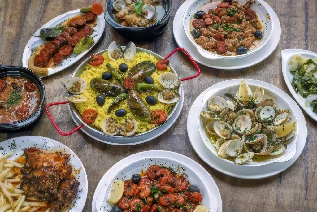 A traditional rustic tapas food selection, representing Portugal's food and drink scene.