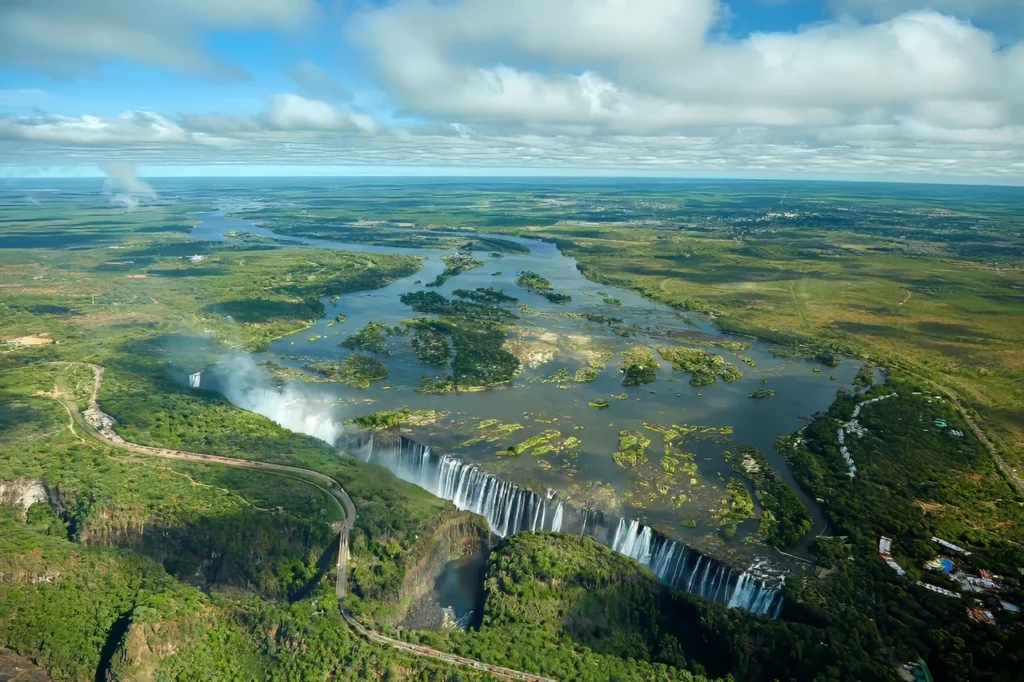 A bird's eye view of Victoria Falls, one of the highlights of this Zambia travel guide.