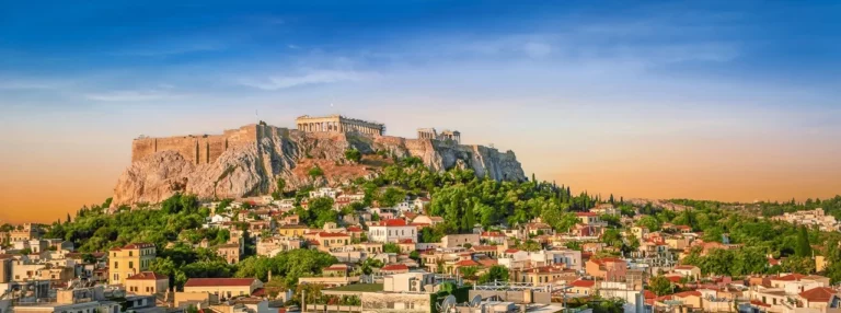 Athens, Greece Panoramic sunset view of the Acropolis in Athens, where mysteries of Greece abound.